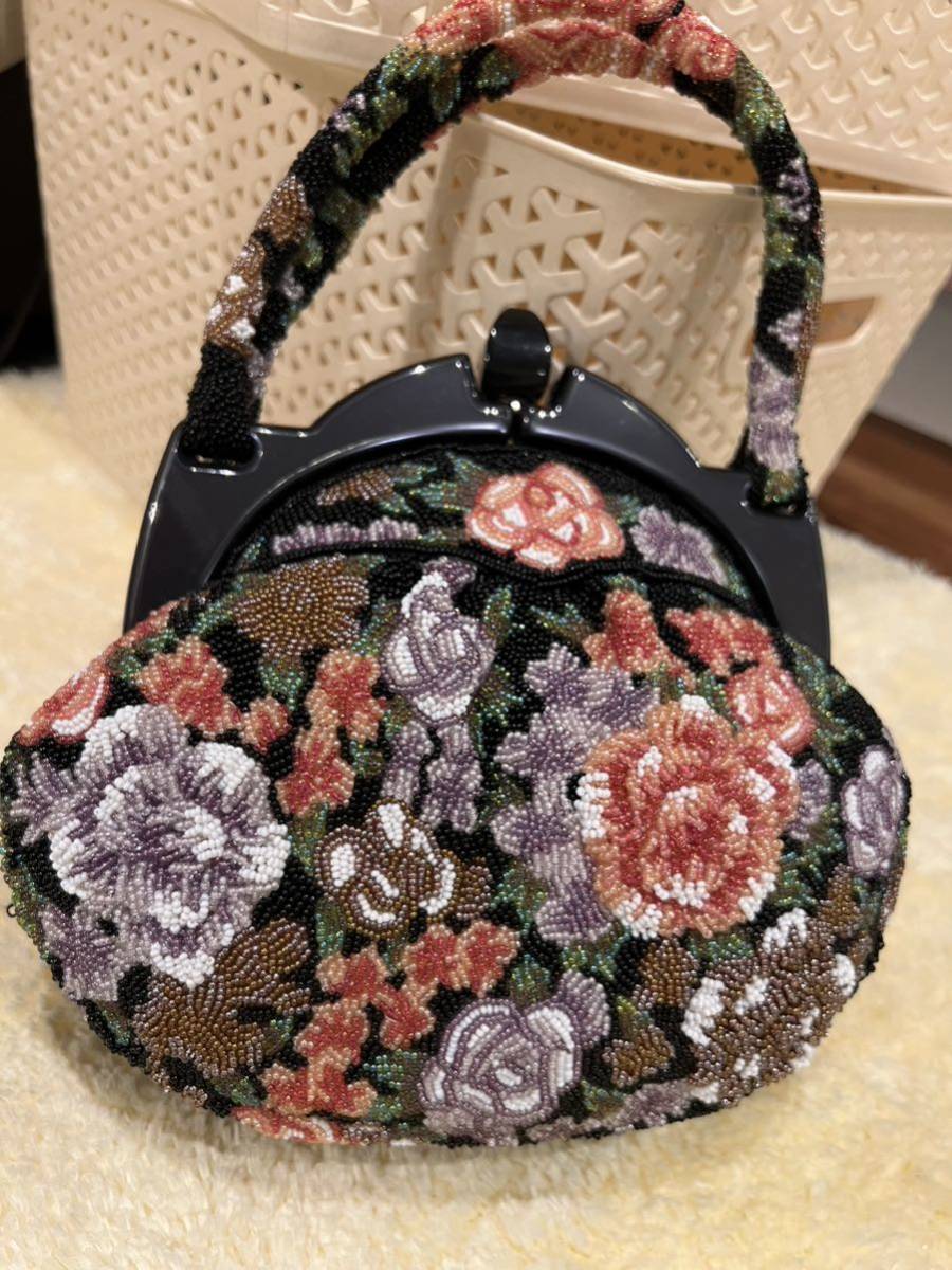 ビーズバッグ 和装小物 昭和レトロ 花柄 花柄 和装小物 ビーズバッグ