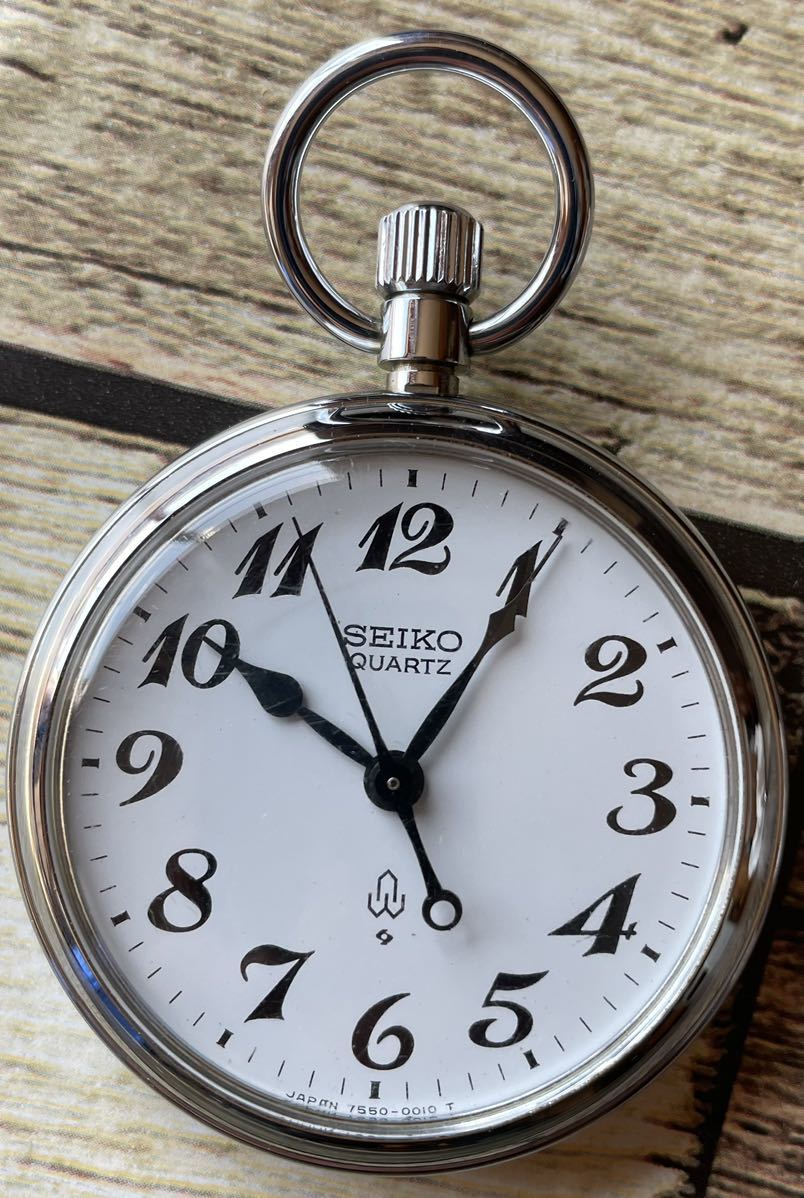 1000円スタート SEIKO セイコー 7550-0010 クォーツ 懐中時計 ホワイト 