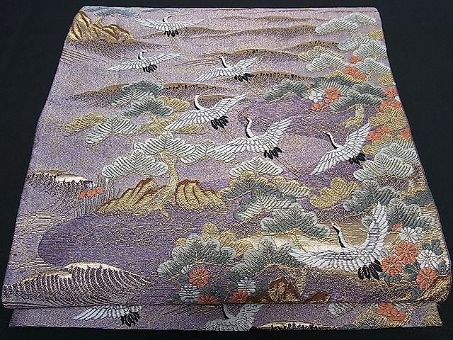 平和屋着物■六通柄袋帯　唐織　雲福寿松鶴文　金糸　逸品　ha3012