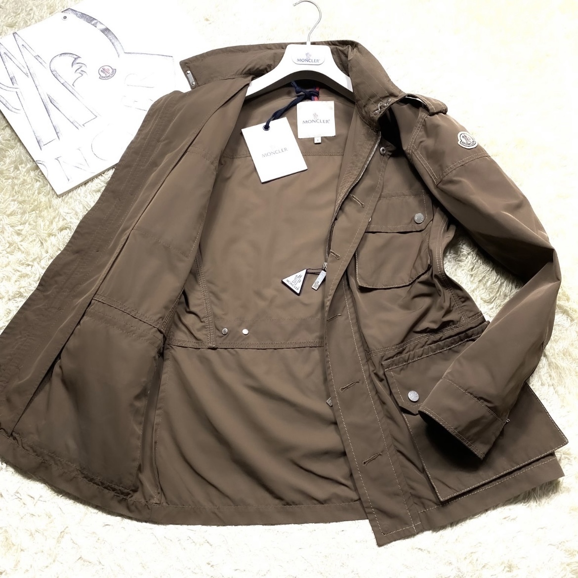 極美品L~M!袖ロゴ付!MONCLERM-65ミリタリージャケット 1デニムジャケット茶系 マウンテンジャケット大きいサイズダブルジップモンクレール