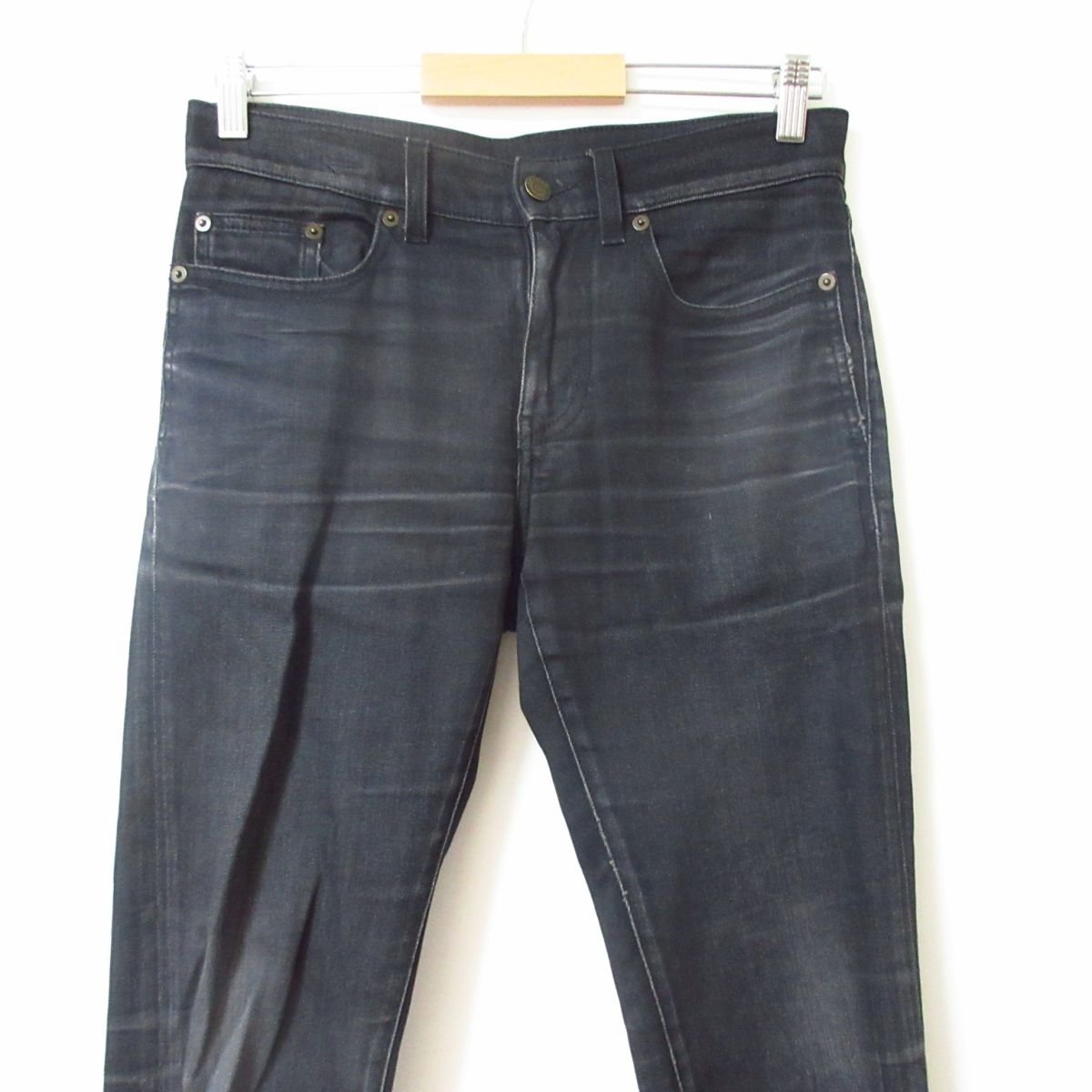 美品 SAINT LAURENT PARIS サンローランパリ 2019年モデル USED加工 ストレッチ スキニー デニムパンツ ジーンズ W27 黒 ブラック 035