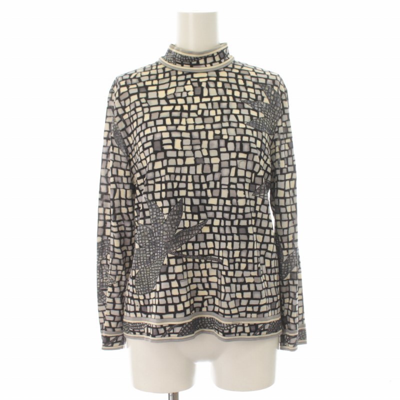 レオナール LEONARD ファッション FASHION カットソー ニット ハイネック プルオーバー ウール 総柄 長袖 L グレー マルチカラー