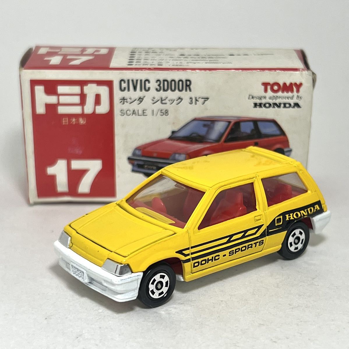 日本製トミカ】No.17-5-14？ ホンダ シビック 3ドア (黄/白色ベース) 赤箱
