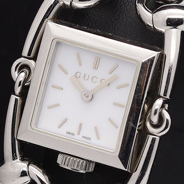 1円 稼働 良品 箱/コマ2/保証書付 グッチ QZ 116.5/YA116501 シニョーリア ホワイトシェル文字盤 スクエア レディース腕時計 9506200KYM