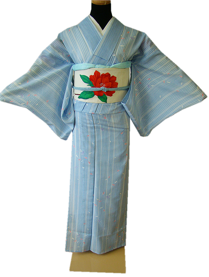 単衣の紬 型染め 花柄 レンガ色 66.5cm 特選紬地 染小紋≪御仕立て 