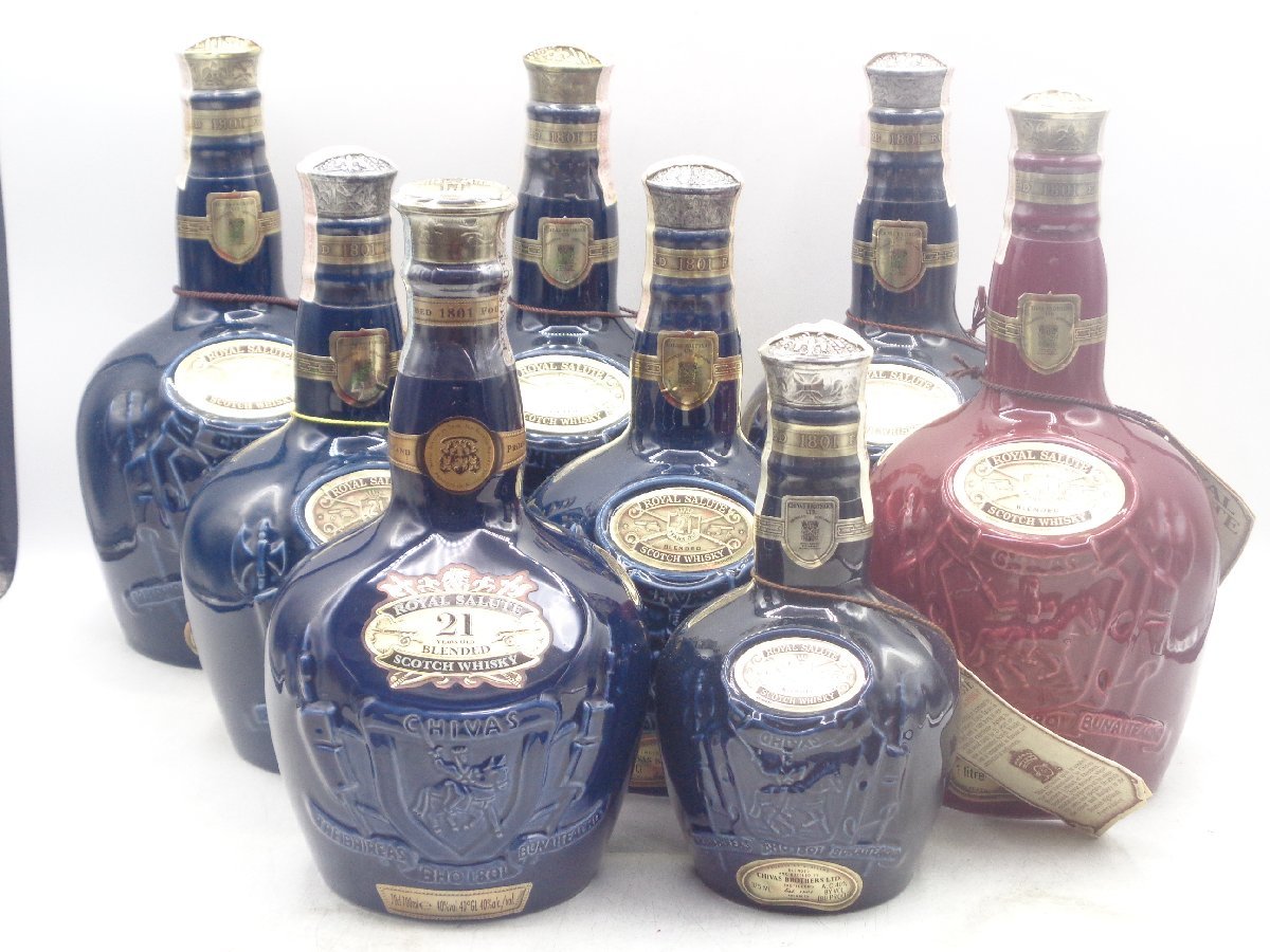 【同梱不可】8本セット ROYAL SALUTE 21年 ロイヤル サルート 陶器 スコッチ ウイスキー 375ml～1000ml 未開封 古酒 X196420