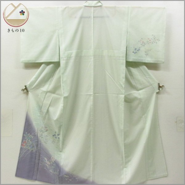 ★着物10★ 1円 化繊 付下げ 絽 夏物 桔梗 女郎花 萩 芝草 単衣 身丈161cm 裄64.5cm [同梱可] ☆☆