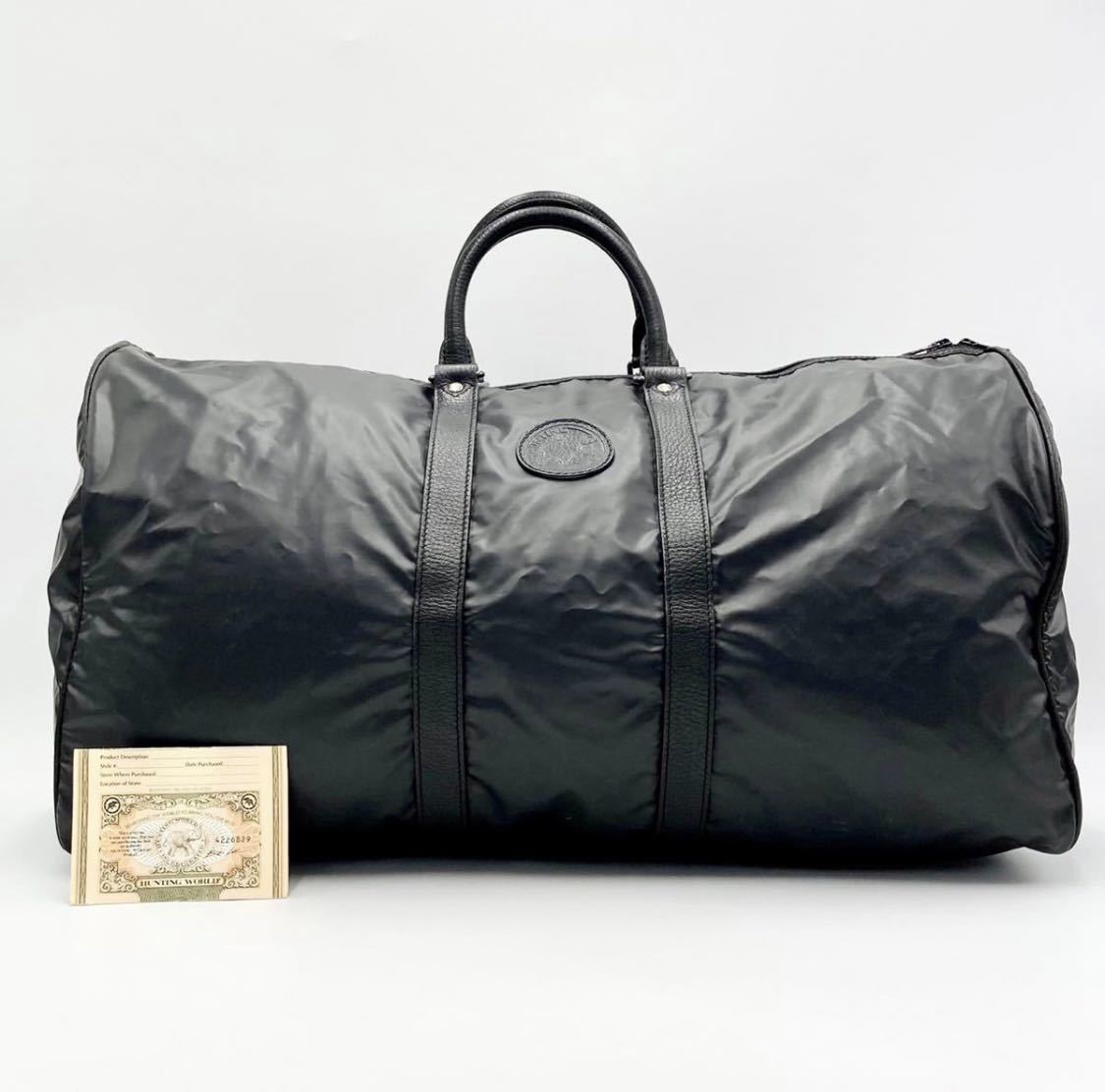 1円【高級・大容量】HUNTINGWORLD ハンティングワールド ボストンバッグ ハンドバッグバチュークロス レザー ブラック 黒 カバン メンズ