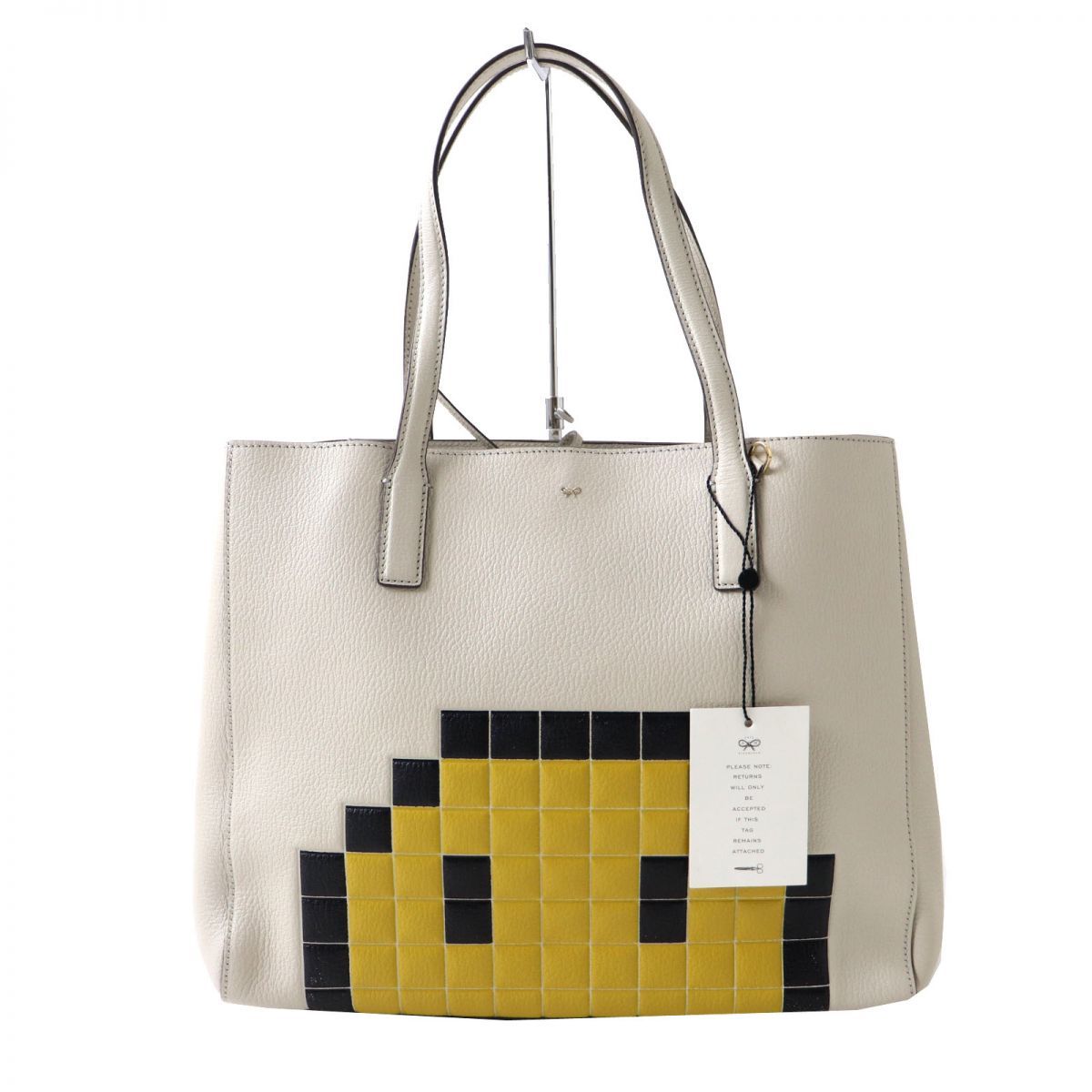 未使用品◎伊製 ANYA HINDMARCH アニヤ ハインドマーチ EBURY SHOPPER PIXEL SMILEY レザートートバッグ ライトベージュ 保管袋・タグ付き
