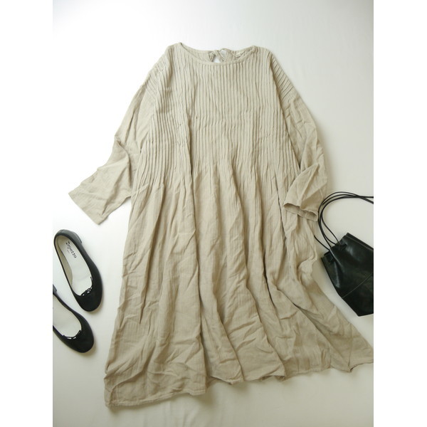 Samansa Mos2 SM2 サマンサモスモス コットン リネン 混 心と体もよろこぶ ほっこり ピンタック ロング ワンピース（24S+2713）