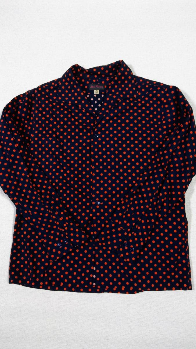 ドライボーンズ　オープンカラーシャツ　長袖　ドット柄　水玉　サイズM コットン素材　ロカビリー　モッズ