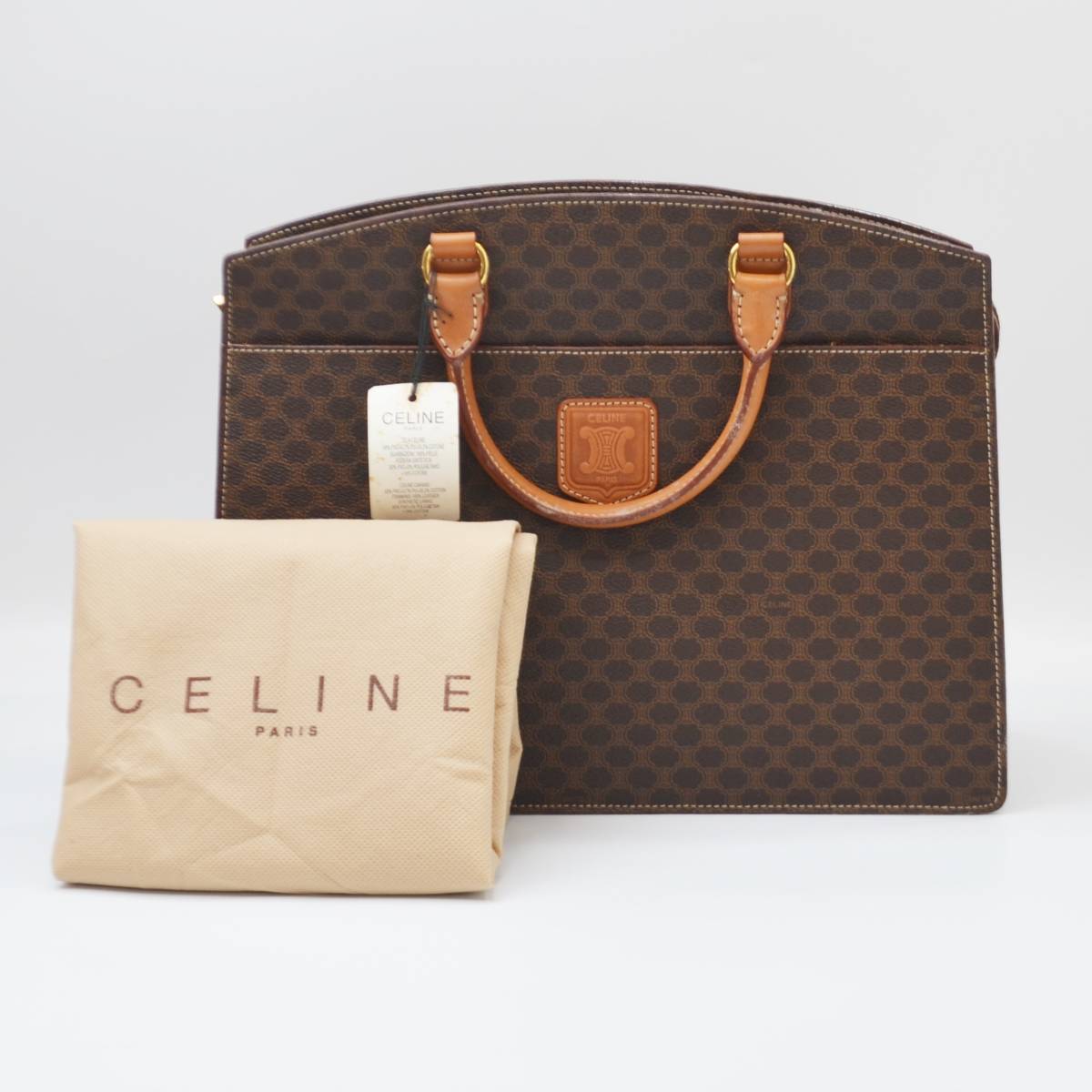 【CELINE】ハンドバッグ　マカダム柄　ゴールド金具　ベージュ　自立　PVC CELINE（セリーヌ） マカダム ミニボストンバッグ ハンドバッグ