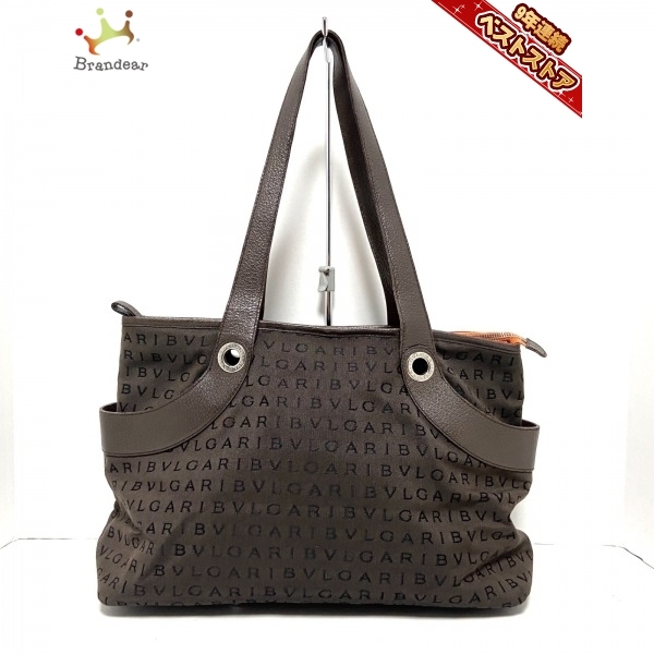 ブルガリ BVLGARI ショルダーバッグ ロゴマニア ジャガード×レザー ダークブラウン×黒 バッグ