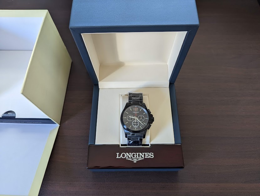 【LONGINES】(ロンジン)値下げ！新品未使用 保証書付き 送料込み Conquest(コンクエスト)V.H.P.クロノグラフ ブラックL3.717.2.66.6_6