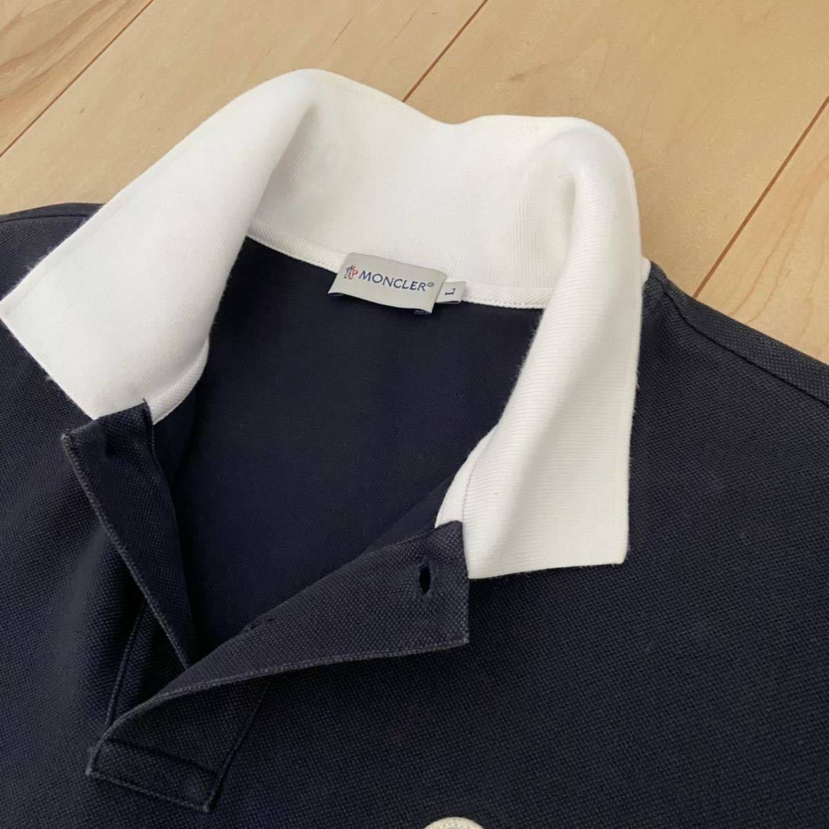 美品！MONCLER モンクレール ダブルロゴ メンズ ポロシャツ ネイビーM