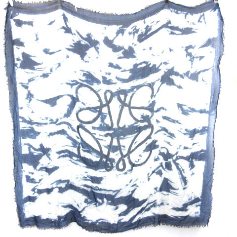 ロエベ LOEWE ストール マフラー アナグラム フリンジ レーヨン カシミヤ混 ブルー系 ■SM0 レディース