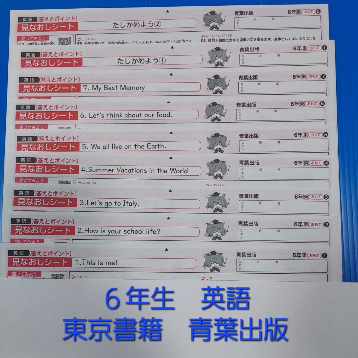 見なおしシート 青葉 社会 算数 東京書籍 せいしん カラーテストの見