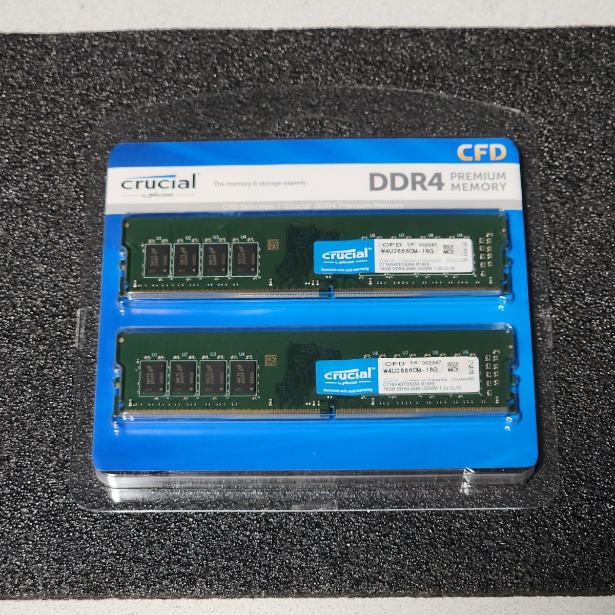 CFD CRUCIAL DDR4-2666MHz 32GB (16GB×2枚キット) CT16G4DFD8266.M16FE 動作確認済み デスクトップ用 PCメモリ
