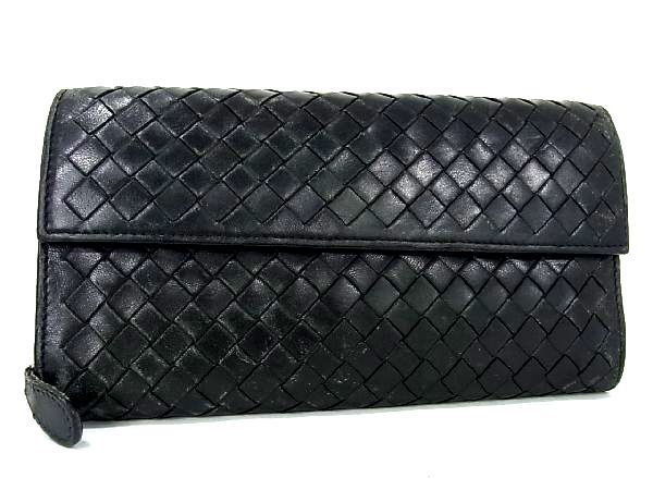 1円 BOTTEGA VENETA ボッテガヴェネタ イントレチャート レザー 二つ折り 長財布 ウォレット 小銭入れ 札入れ メンズ ブラック系 AK1324ヘM