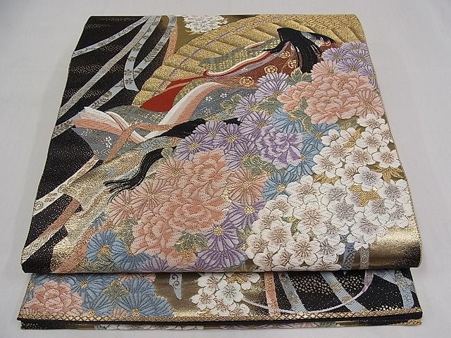 着物屋こころ□六通柄袋帯 唐織 九百錦 桧扇聚楽文 人物