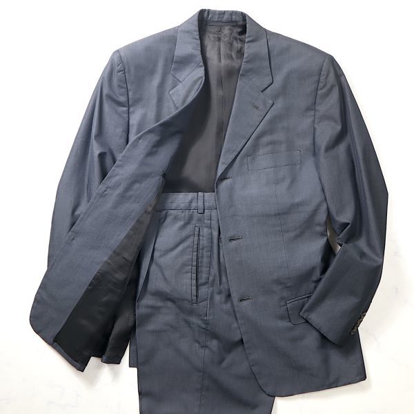 1円！ プラダ PRADA 2-DI447 黒タグ 　春夏物コットン スーツ グレーネイビー 46