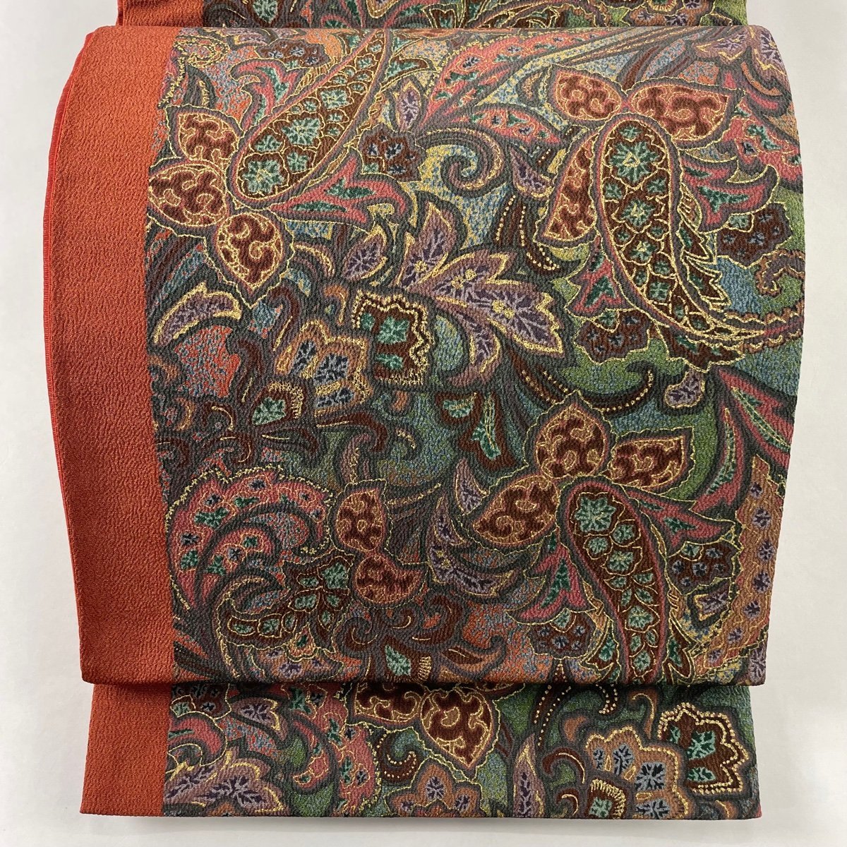 袋帯 美品 秀品 ペイズリー 草花 金彩 赤茶 全通 正絹 【中古】 | ANAV.IT
