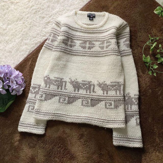 ポロジーンズ　ラルフローレン　ビンテージ　ローゲージ　柄　ニットプルオーバー　レディース　Mサイズ　POLO JEANS　RALPH LAUREN