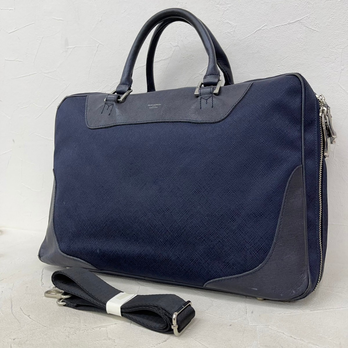 日本製 PELLE MORBIDA ペッレモルビダ キャピターノ リモンタ×レザー 2WAY ブリーフケース ショルダーバッグ ビジネスバッグ ハンドバッグ