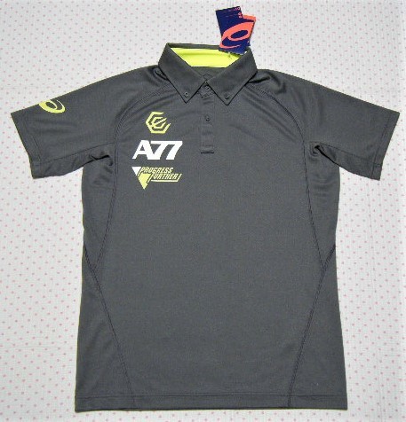 アシックス　asics　A77 PROGRESS FURTHER　高機能ボタンダウンシャツ　グレー系　サイズ M　プルオーバーモデル　吸汗発散/ストレッチ機能