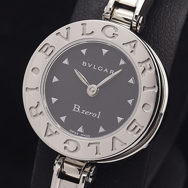 1円 稼働 良品 箱付 ブルガリ QZ BZ223S ビーゼロワン バングルウォッチ 黒文字盤 ラウンド レディース腕時計 8112500 NKG