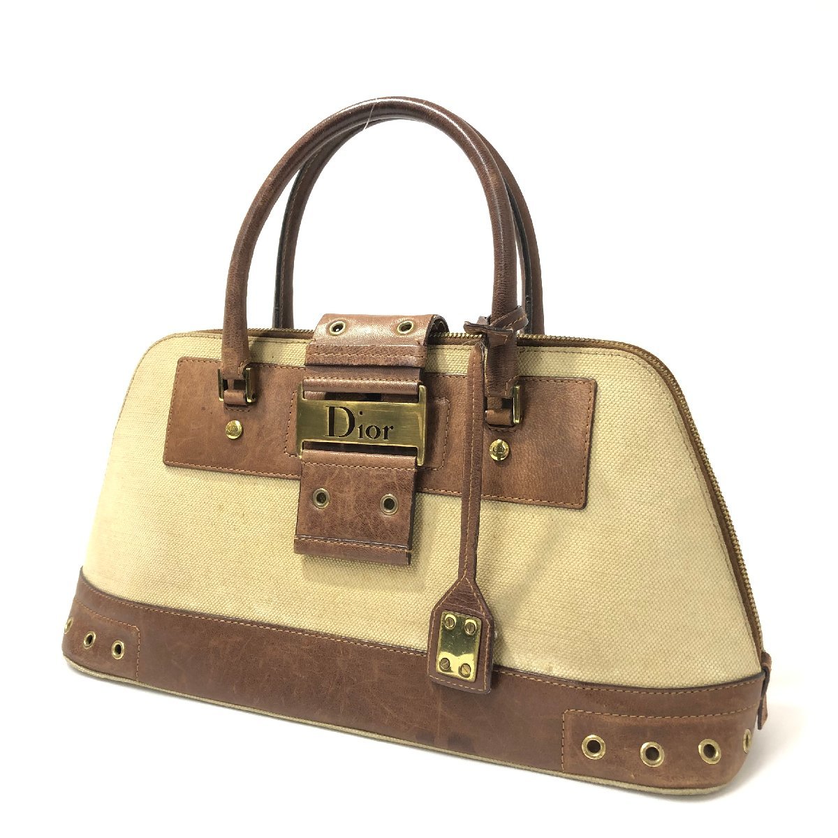 【1円スタート】Christian Dior クリスチャンディオール ハンドバッグ キャンパス レザー レディース ヴィンテージ