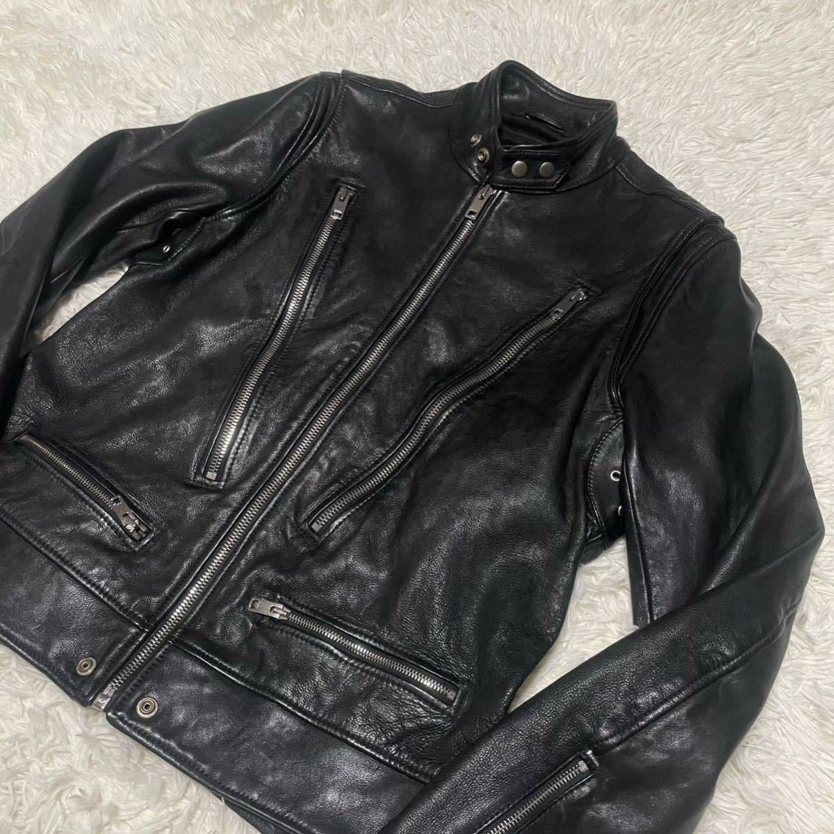 極美品 XLサイズ ディーゼル ライダース レザージャケット シープスキン 黒