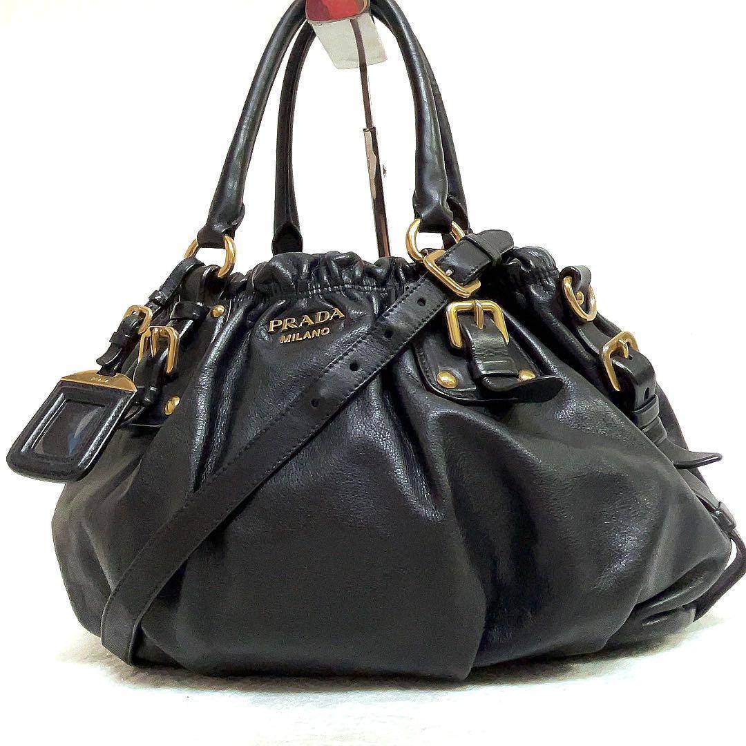 美品】 プラダ PRADA 2way ギャザー ショルダーバッグ ハンドバッグ 