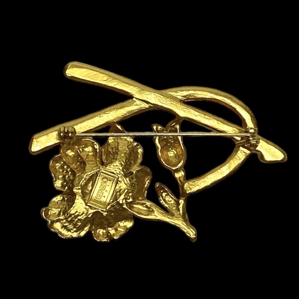 美品 ケンゾー KENZO 花 ブローチ ゴールド 23D22-a ケンゾー KENZO