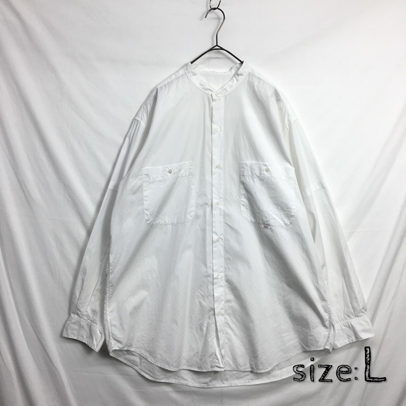 HZ9411★papas : バンドカラーシャツ★L★白 パパス