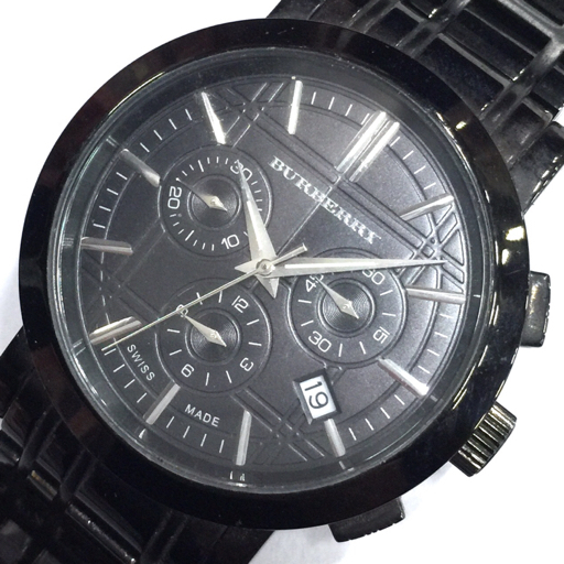 バーバリー クロノグラフ デイト クォーツ 腕時計 BU1373 メンズ ブラック文字盤 未稼働品 BURBERRY QT051-9