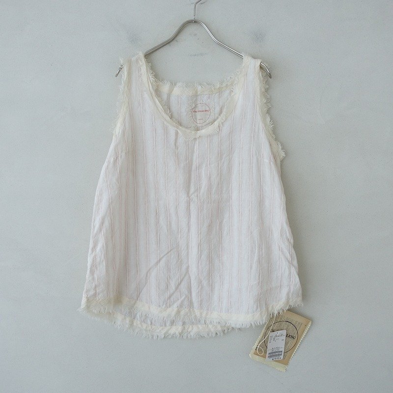 シェヴィダレン Chez VIDALENC *ノースリーブプルオーバー*2タンクトップストライプ麻リネンピンクフリンジ(4-2304-119)【62D32】