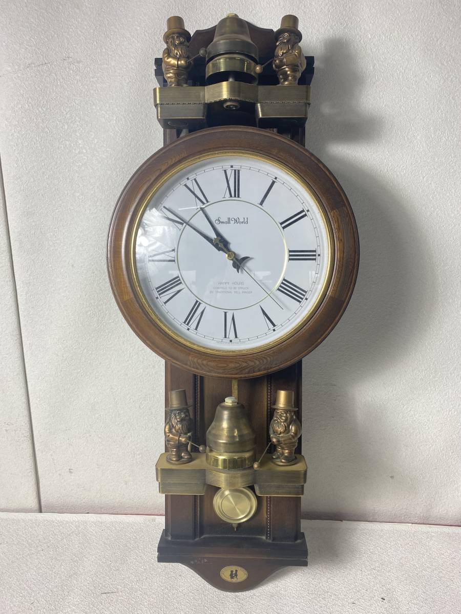 M2159 ⑦　【同梱不可】980円～ 現状品　Small World HAPPY HOURS　掛け時計　4MJ694RH　3針　電池式　動作不可　ジャンク扱い　