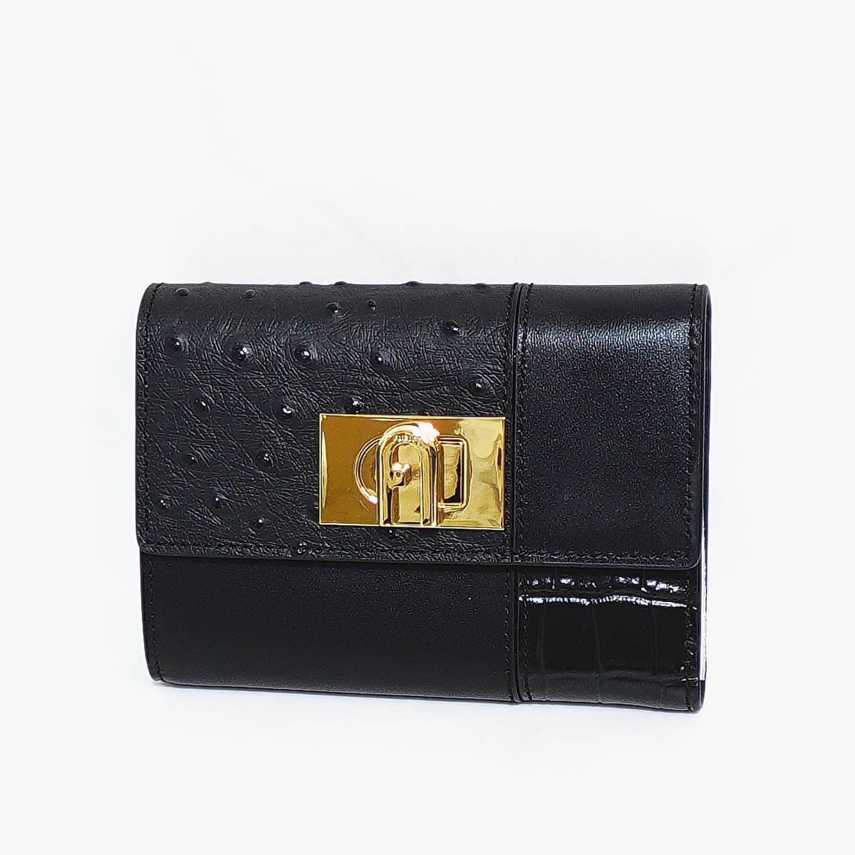 極美品 FURLA フルラ 三つ折り 財布 ブラック ゴールド 【公式通販】