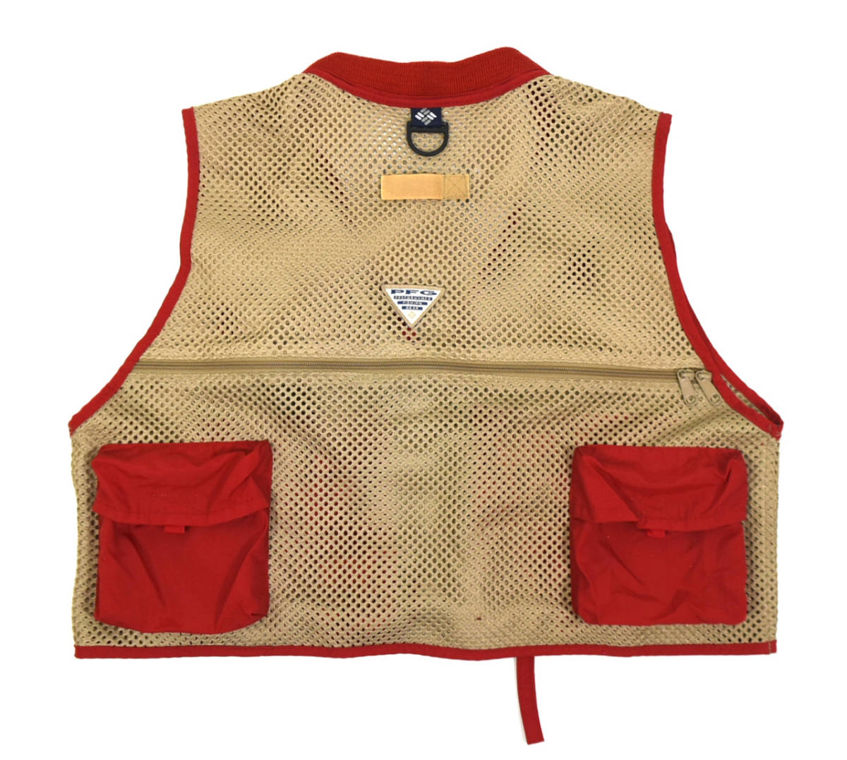 レア 1990s COLUMBIA Mesh fishing vest L Beige×Red オールド