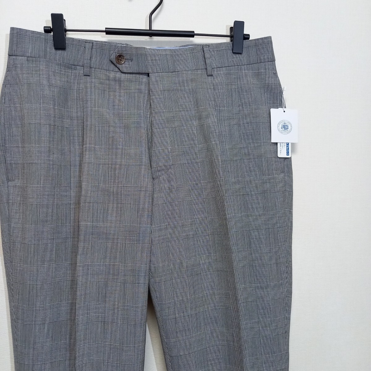 新品《サマーウール / トロピカルウール》Jプレス 夏仕様 1プリーツ グレンチェック スラックス W82 トラウザーズ スーツ パンツ アイビー