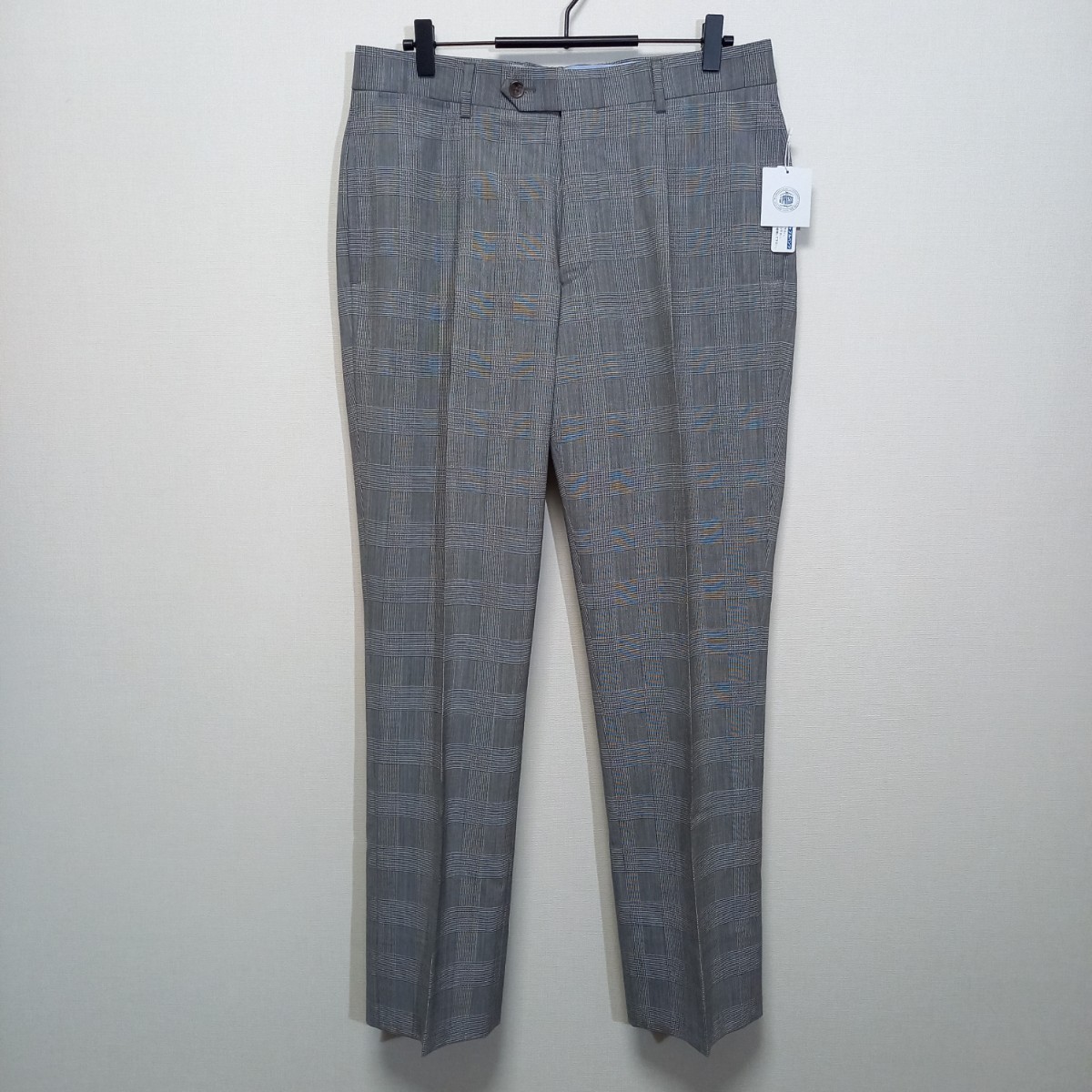 新品《サマーウール / トロピカルウール》Jプレス 夏仕様 1プリーツ グレンチェック スラックス W82 トラウザーズ スーツ パンツ アイビー