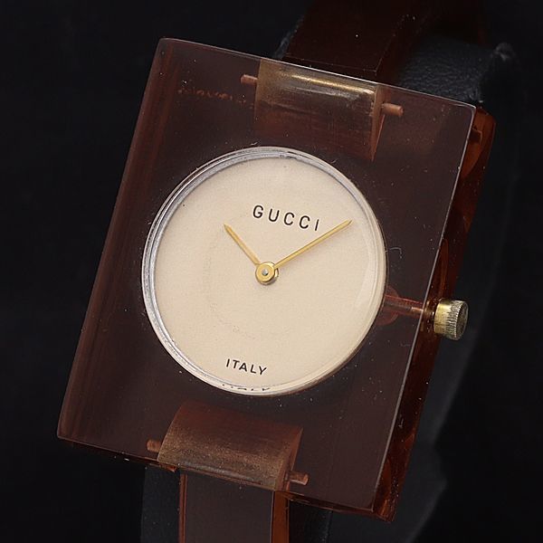 1円 稼働 グッチ 手巻き アイボリー文字盤 アンティーク バングルウォッチ レディース腕時計 0012100KYM