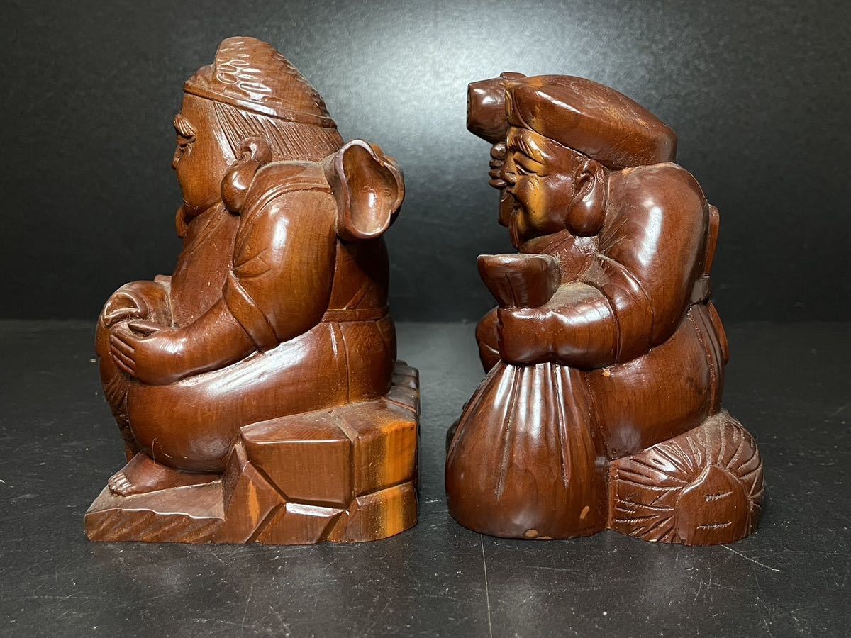 恵比寿様 木彫 七福神 置物 オブジェ 縁起物 古美術 金運上昇 高さ約