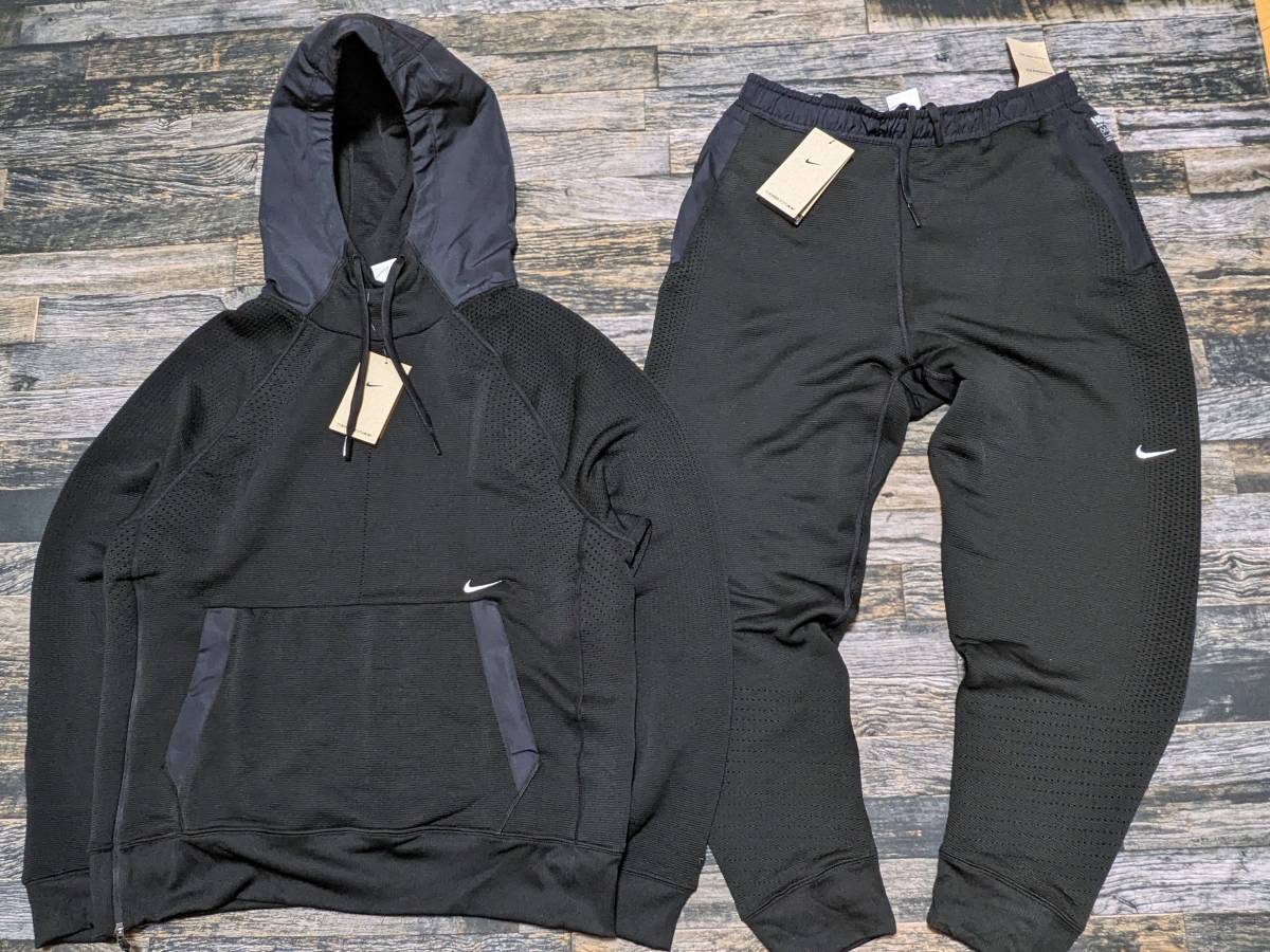 最後 2XL/XL ナイキ 最高級素材 トレーニング ニット 上下セット @4万円超 検 上質 パーカー ジョガー パンツ フリース ADV A.P.S 黒 XXL