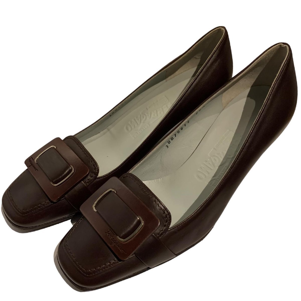 Salvatore Ferragamo フェラガモ パンプス スクエア レザー ブラウン系