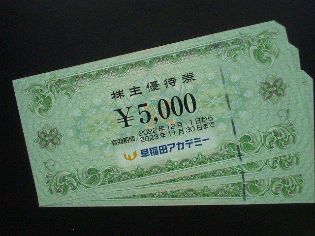 ☆早稲田アカデミー 株主優待券 3枚セット【15，000円分