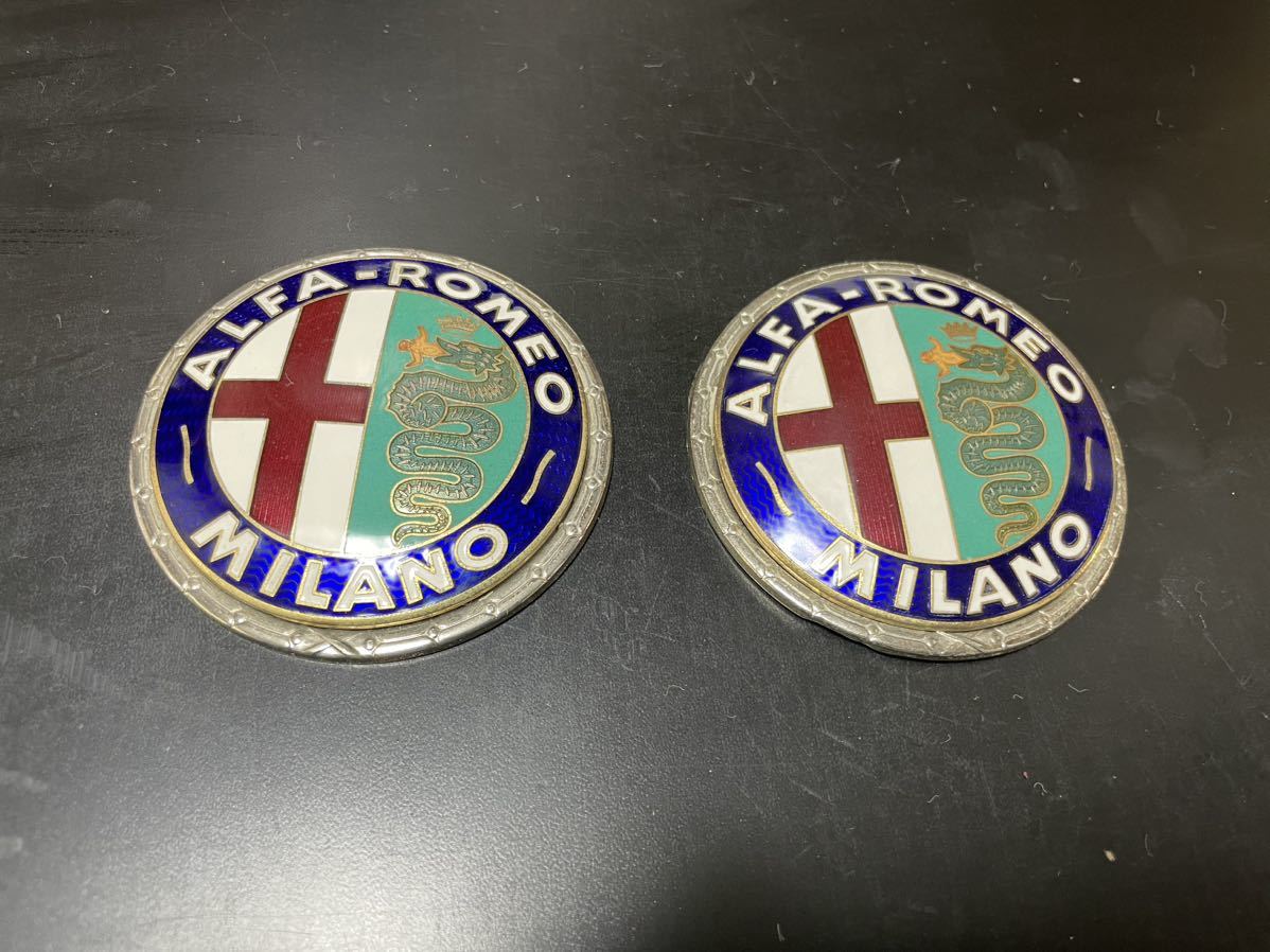 アルファロメ用七宝焼きエンブレム(７５ｍｍ)月桂冠付きタイプ　2枚セット　中古品