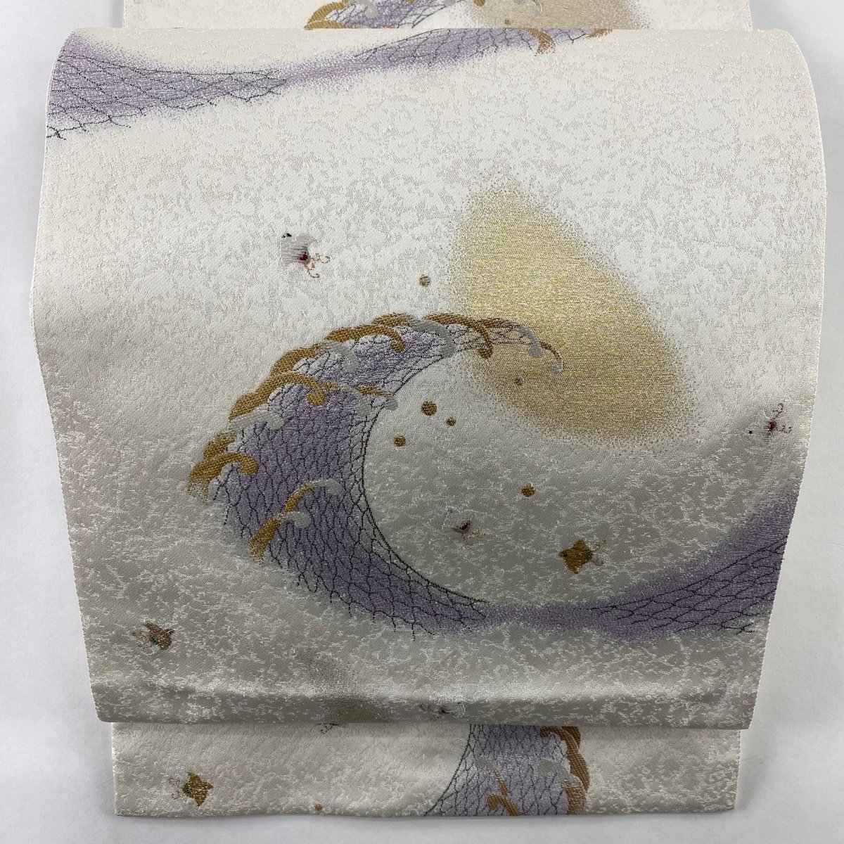 袋帯 名品 千鳥 波頭 箔 金銀糸 クリーム 六通 正絹 【中古】 【公式通販】