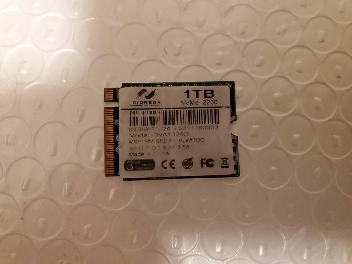 Gioneda M.2 2230 Nvme SSD 1TB 使用少